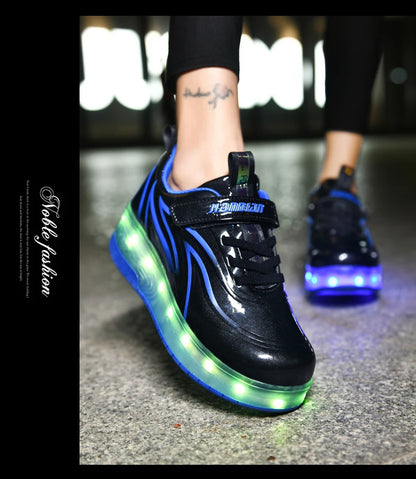 Two Wheels Children's Led Light Roller Skate Shoes For Kids Boys Girls Luminous Sneakers Skateboard USB Charging.