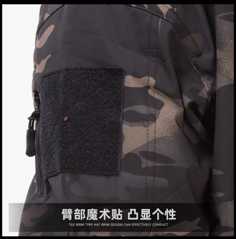 Mens Winter Outdoor Oversized Softshell Jackets Waterproof Zipper Hunting Clothes Fleece Lining Windbreaker Tactical Pocket Coat.