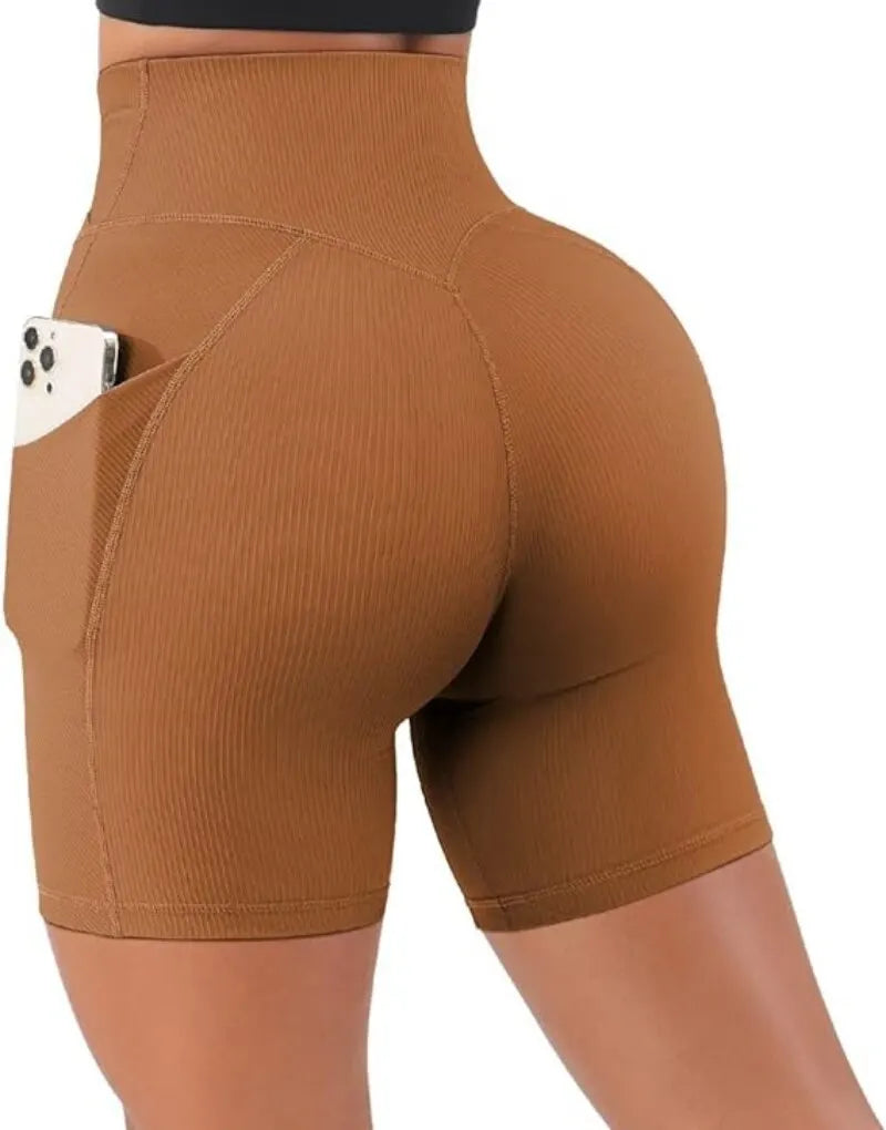 Sports Short Women Cross Workout Yoga Shorts with Pockets 5" High Waist Booty Biker Short.