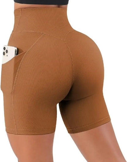 Sports Short Women Cross Workout Yoga Shorts with Pockets 5" High Waist Booty Biker Short.