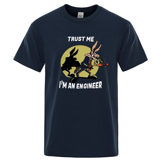Trust Me Im An Engineer T Shirt For Men Pure Cotton Vintage T-Shirt Round Neck Engineering Tees Classic Man Clothes Oversized.