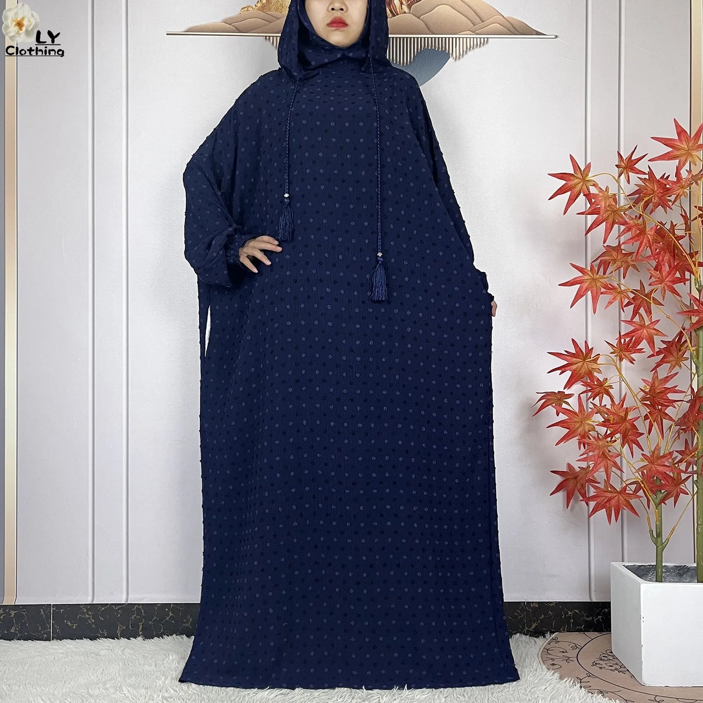 2024New Pure Cotton Ramadan Muslim Two-Hat Abaya Dubai Turkey Islam Prayer Clothes Loose Robe Islamic Women Traditional Clothing.