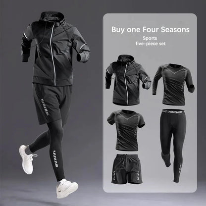 All-Season Men's Sportswear Set/Suit - Tracksuit for Running， Cycling, Fitness & Hiking，gym clothing men， jogging， boxing，5 pcs.