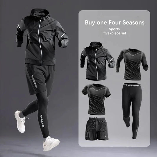 All-Season Men's Sportswear Set/Suit - Tracksuit for Running， Cycling, Fitness & Hiking，gym clothing men， jogging， boxing，5 pcs.