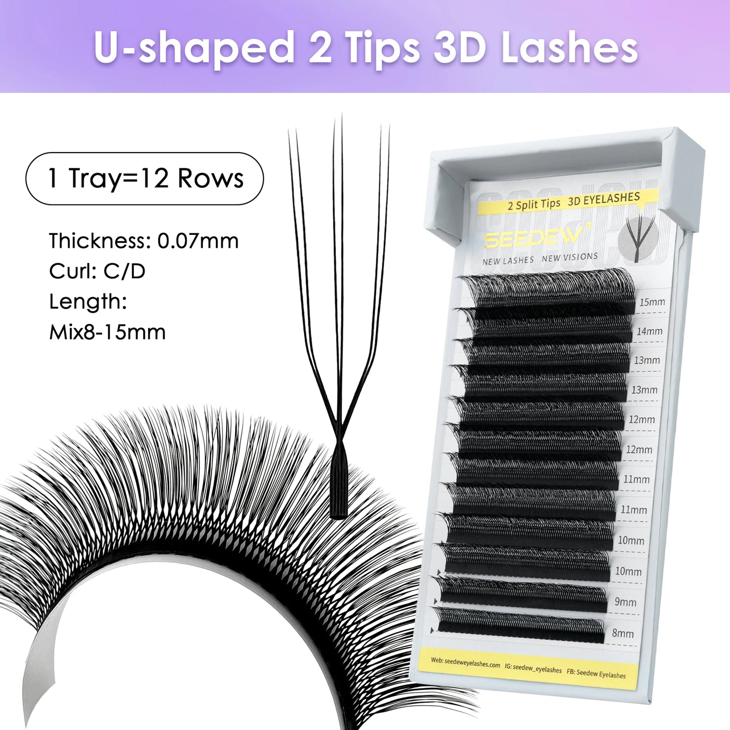 SEEDEW U Shaped 2D/3D/4D/5D Eyelashes Extension Premium Soft False Eyelashes Premade Fan U Lashes.