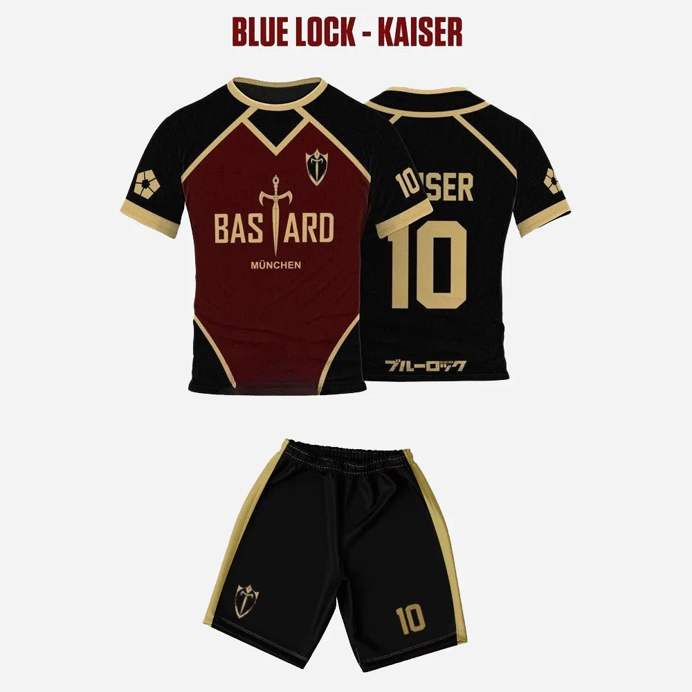 Men Jersey Set Futsal Football Pattern Blue Lock Anime Bastard Munchen 3d Print T-shirt Short 2pcs Sets Suit Sports Tops Tee Boy.