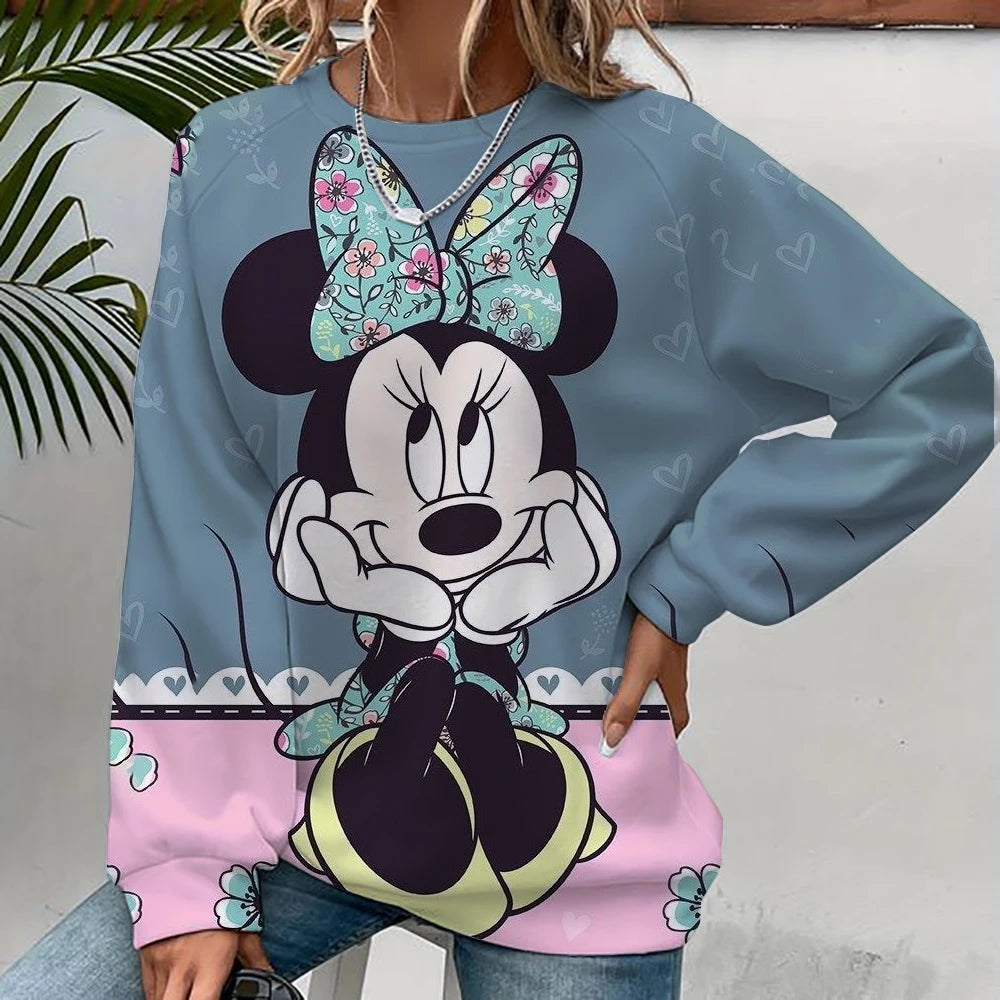 Damen-Sweatshirt mit Mickey-Mouse-Aufdruck, High-Street-Damen-Hoodie, Kleidung mit Y2K-Muster, lässiger Rundhalspullover.