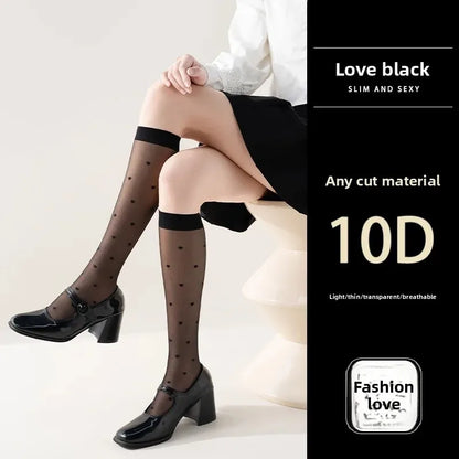 Women's Mid-calf Thin Transparent Stockings Summer Leggings Pure Desire Style Black White Color Half-Transparent Long Tube Socks