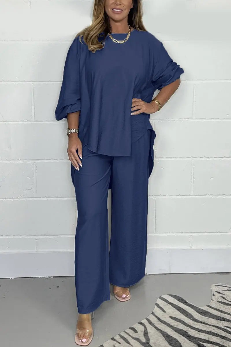 Women's Suit Casual Loose Solid Color Satin 2-piece Set Spring Fall New Blouse Top + Pants Sets Daily Wear Elegant Outfit Female.