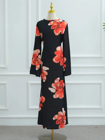 Muslim Women Dubai Abaya luxury Flower Print Long Dress Kaftan Ramadan Robe Femme african Maxi dresses Islam Clothing Kebaya.