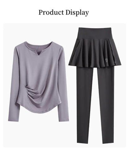 DRUR Autumn Yoga Set 2 Piece Sportswear Outfit Women Long Sleeve Workout Top High Waist Leggings Suit Tennis Sets 2pcs Tracksuit.