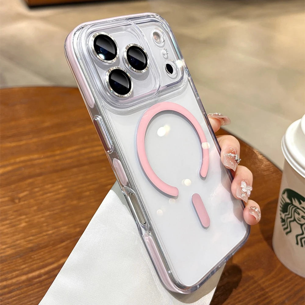 Glass Camera Protector Case for iPhone 17 13 14 15 16 Pro Max 16 Plus Magsafe Case Anti-knock Shockproof Clear 17Air 17Pro Cover.