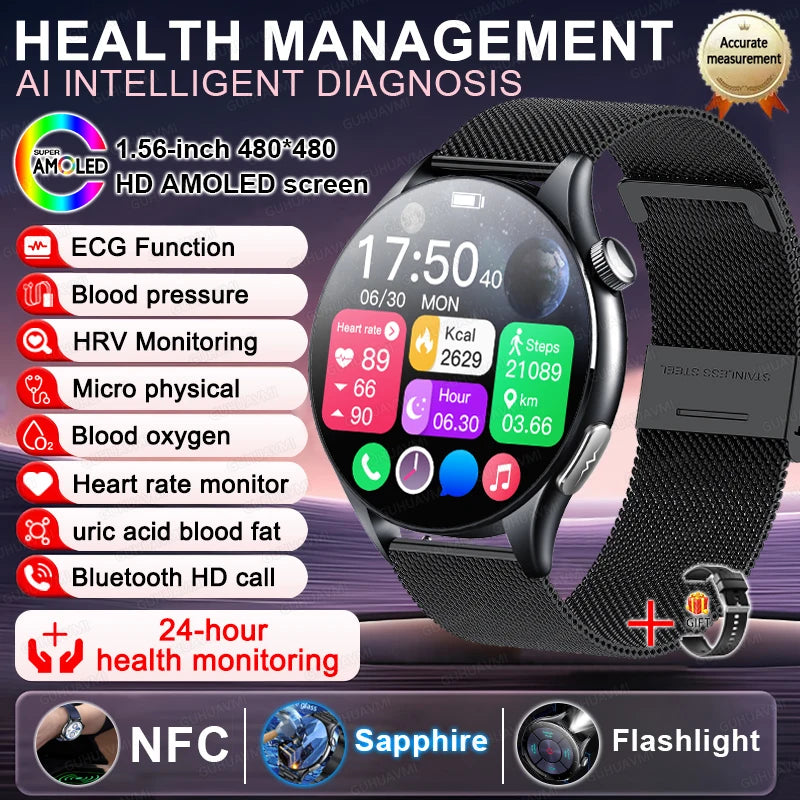 2025 New For HUAWEI Health MonitorUric Acid Blood Pressure Blood oxygen Body Analysis Smart Watch ECG+PPG Clock Smartwatch Men