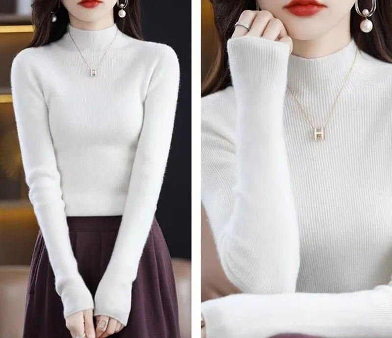 Solide Hälfte Rollkragen Stricken Pullover Frauen Herbst Winter Koreanische Langarm Pullover Mode Alle Spiel Dicke Warme Dünne Jumper Neue.