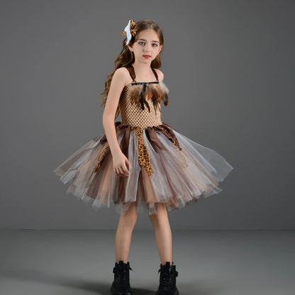 Höhlenmädchen-Kostüm für Kinder, Halloween-Tutu-Kleid, wilder Mann, Baby, Cosplay, Geburtstag, Dschungel, Karneval, Party, Kleider, ausgefallenes Tutus-Outfit