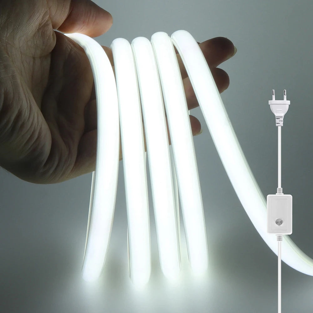 Dimmable COB LED Neon Light Strip 220V Dimmer Power Kit Waterproof 10 Colors 5m 10m 20m 30m 0.5m 288LEDs/m Flex Tube Lamp Decor.