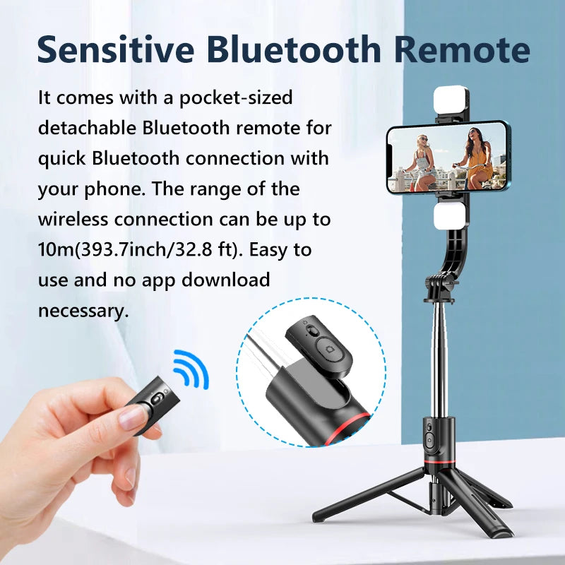 L13D Selfie Stick 1160mm with Wireless Bluetooth Double Fill Light Extended Tripod with Remote Shutter for Android IOS Cellphone.