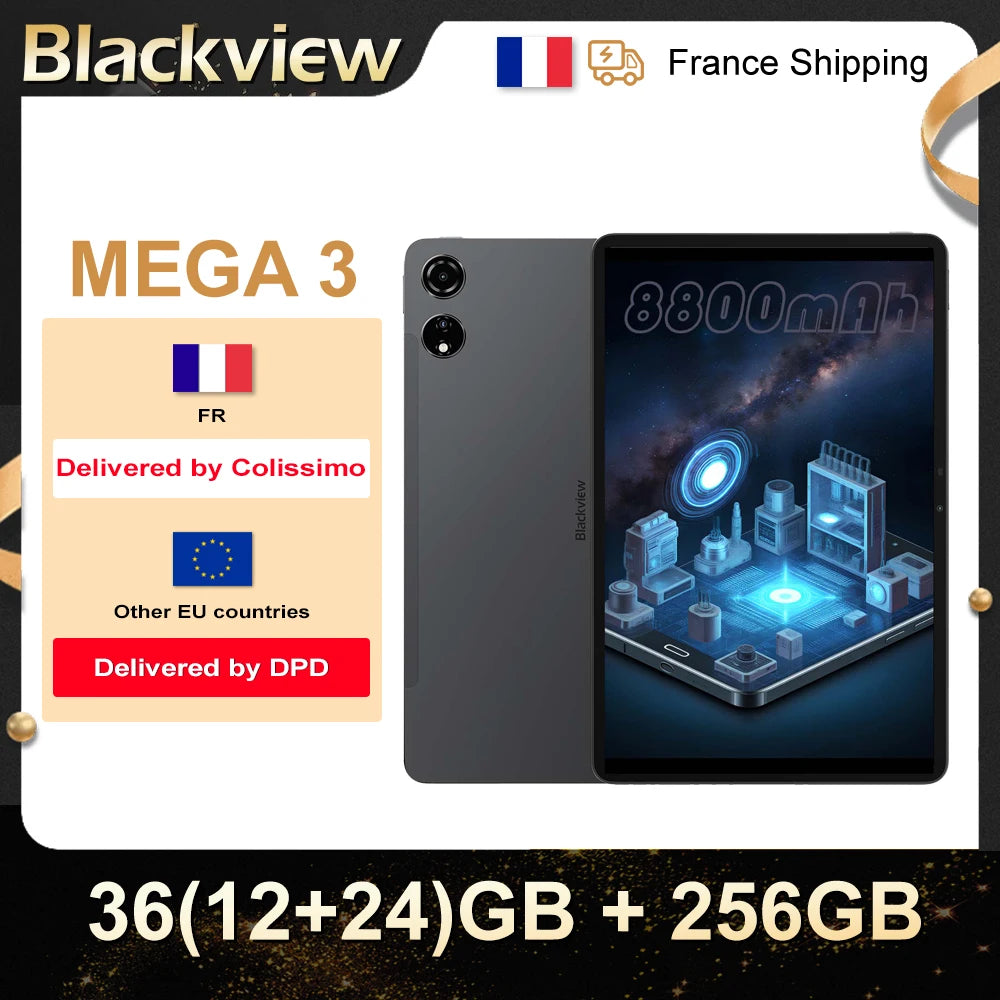 Blackview Mega 3 [No EU Charger] Tablet 8800mAh 36(12+24)GB+256GB 12.1" FHD 50MP+13MP Android 15 90Hz Dual SIM 4G 1080P IPS.