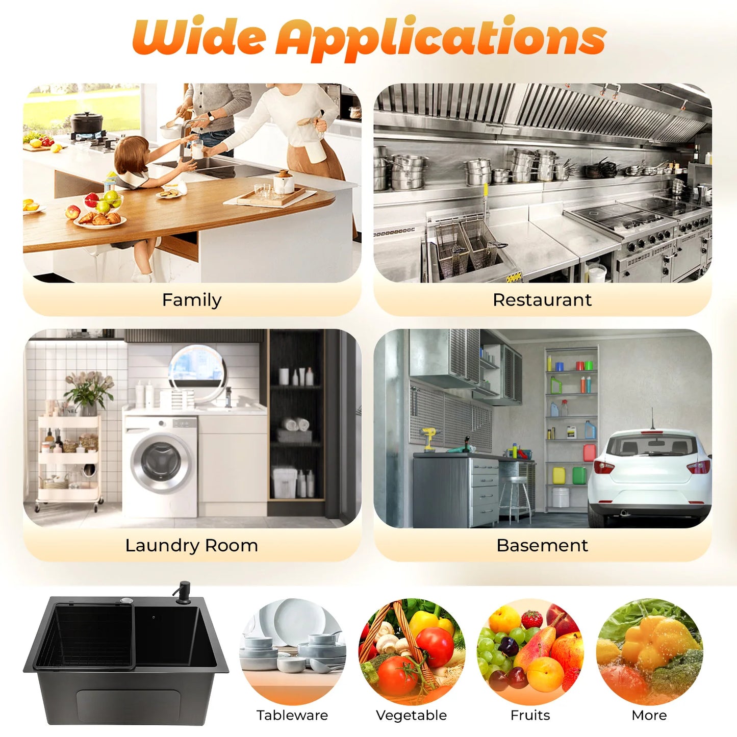 [Edelstahlspüle] Moderne Küchenspüle aus Edelstahl – Edelstahl – für die Küche – langlebig, elegant