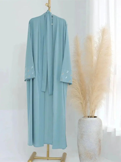 Ramadan Moon Embroidered Abaya Kimono Damen Dubai Luxury 2025 Islam Muslim Kaftan Modest Dress Kebaya Caftan Abayas For Women.