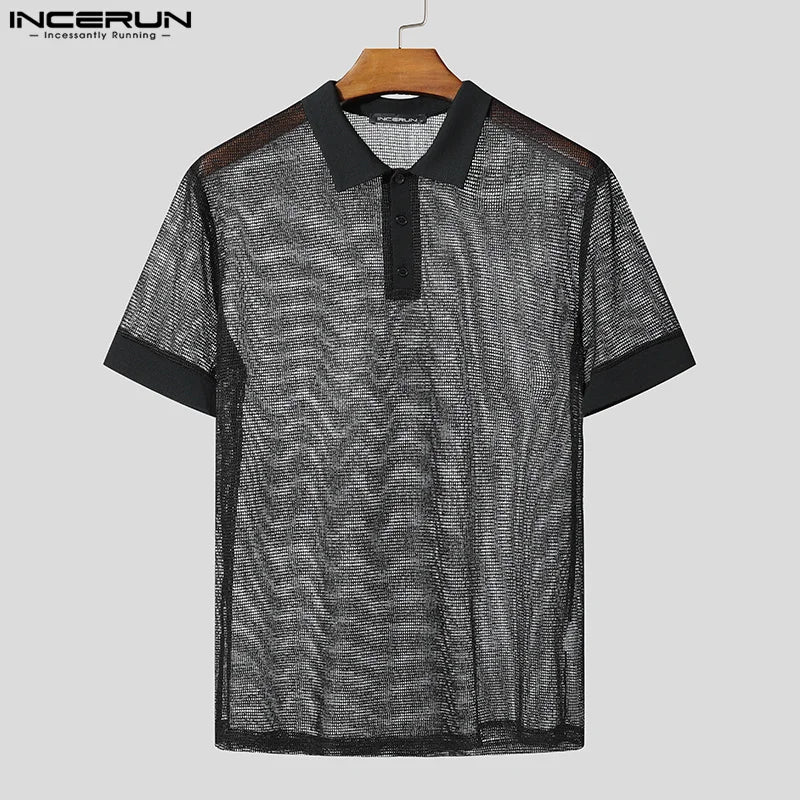 Men Short Sets Fashion Hollow Out INCERUN Two-piece Suits  Men's Sets Streetwear Short Sleeve Tops Shorts Men's Clothing Summer.