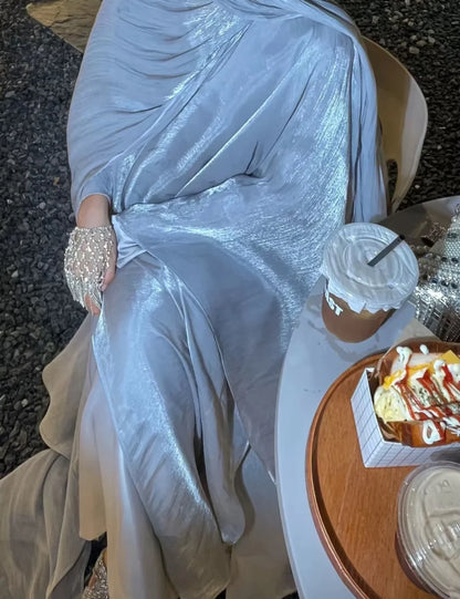 Eid Ramadan Muslim Women Modest Dress 2 Piece Set Arab Open Abayas Vestidos Saudi Cardigan Robe Dubai Morocco Dresses Jalabiya.