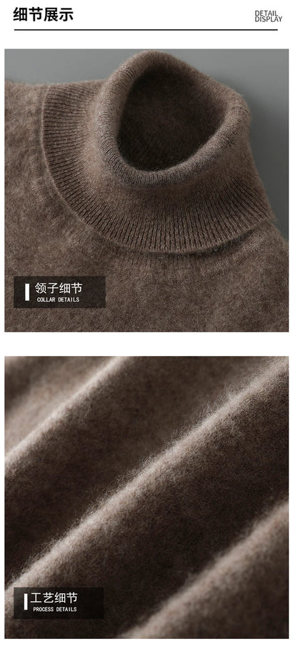 2025 Autumn/Winter High Collar Men's 100% Pure Wool Stylish Youth Loose Knitted Outerwear Flip Collar Casual Base Men's Sweaters
