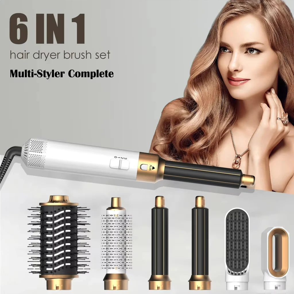 6 in 1 Hair Dryer Multifunctional hot air comb Set Professional Curling Iron Hair Straightener Air Styling Tool Hair Dryer.