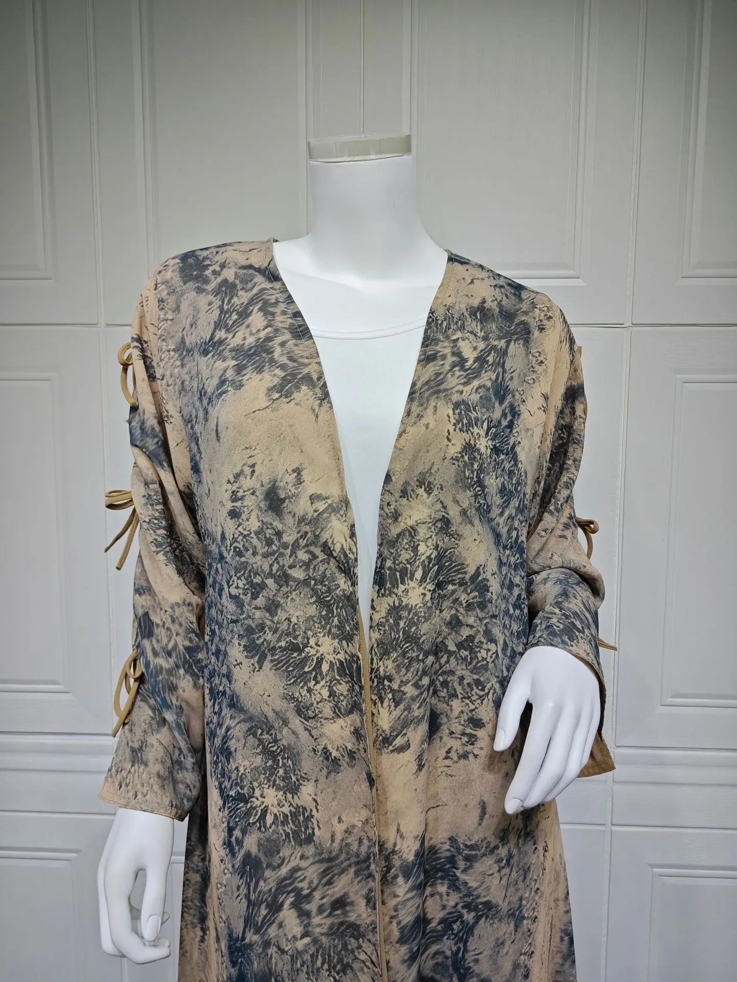 Ramadan Eid Tie Dye Butterfly Bow Muslim Modest Kimono Abaya Damen Dubai Luxury Islam Women Kebaya With Hijab Kaftan Robe Femme