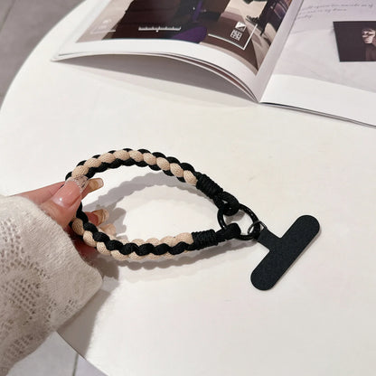 Korean Japanese Handcrafted Colorful Woven Rope Mobile Phone Creative Short Lanyard Wrist Nylon Keychain Twist Bag Hanging.