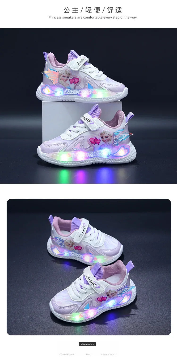 Frozen Princess New Children Shoes LED Colorful Lighted Kids Sneakers Classic Glowing Infant Girls Tennis.