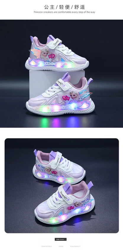 Frozen Princess New Children Shoes LED Colorful Lighted Kids Sneakers Classic Glowing Infant Girls Tennis.