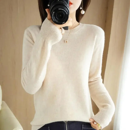 2025 frauen Pullover Frühling Herbst Lange Hülse O-ansatz Pullover Warme Bodenbildung Shirts Koreanische Mode Pullover Strickwaren Weiche Jumper