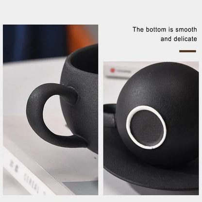 110/280ml Japanese-style Ceramic Mug Black White Fired Stone Coffee Cup and Saucer Set Breakfast Milk Coffee Cup Egg-shaped Mug.