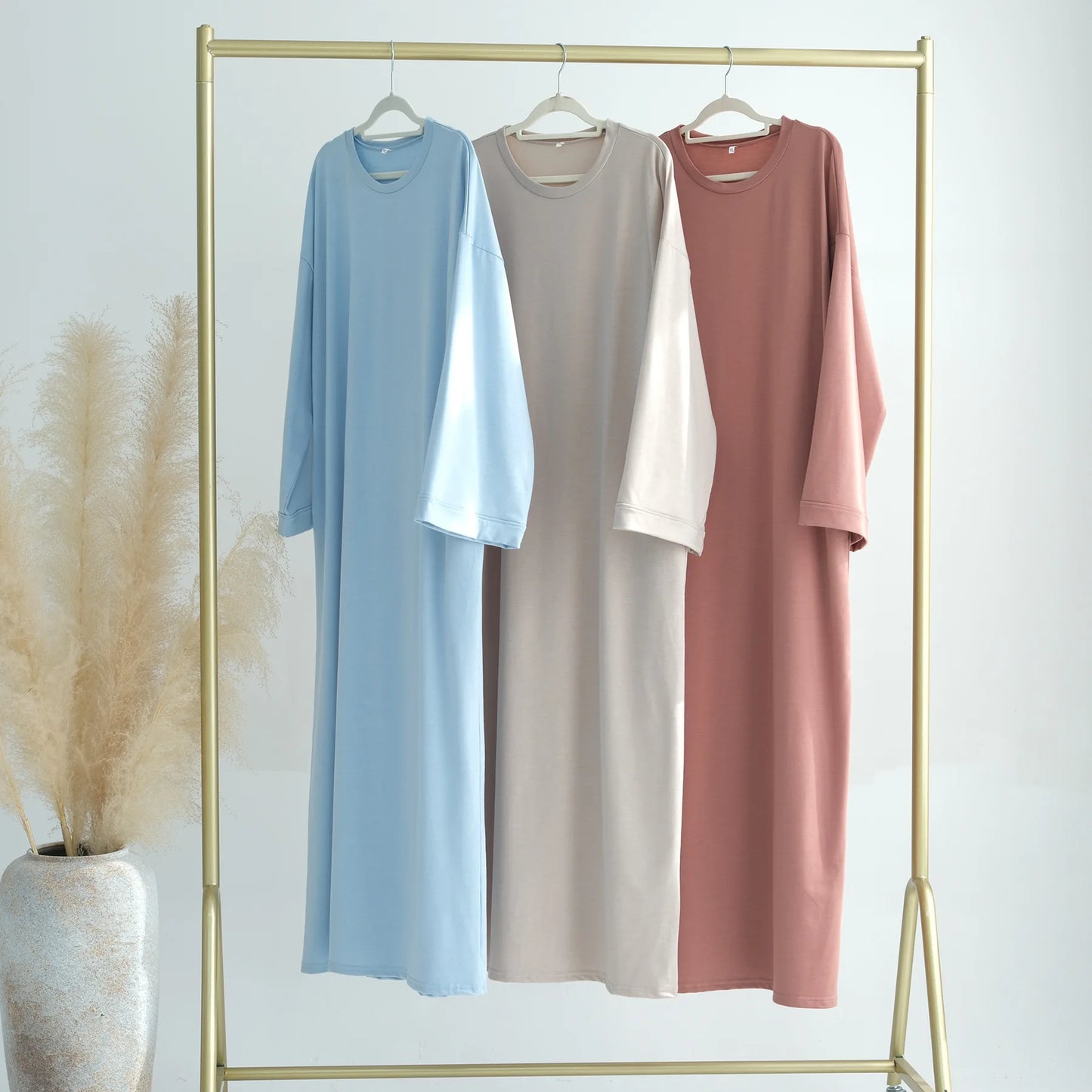 2024 New Modest Dress Solid Color Inner Dresses Muslim Women Dubai Abaya Eid Ramadan Islam Clothing Turkey Arabic Robe.