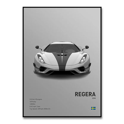 Famous Cars JESKO Canvas Wall Art Print Poster AGERA RS Decorative Mural Modern Home Decor Birthday Gift Unframed.