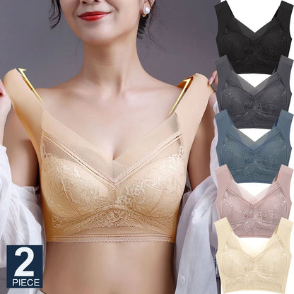 FINETOO 2Pcs Plus Size Sexy Crop Tank Top Seamless Bra Push Up Women Bras Wireless Bralette Femme Underwear Sports Lace Lingerie.