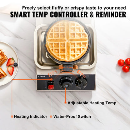 SucceBuy Electric Waffle Maker Stainless Steel Round Waffle Iron Non-Stick Waffle Baker Machine Teflon-Coated Baking Pans.