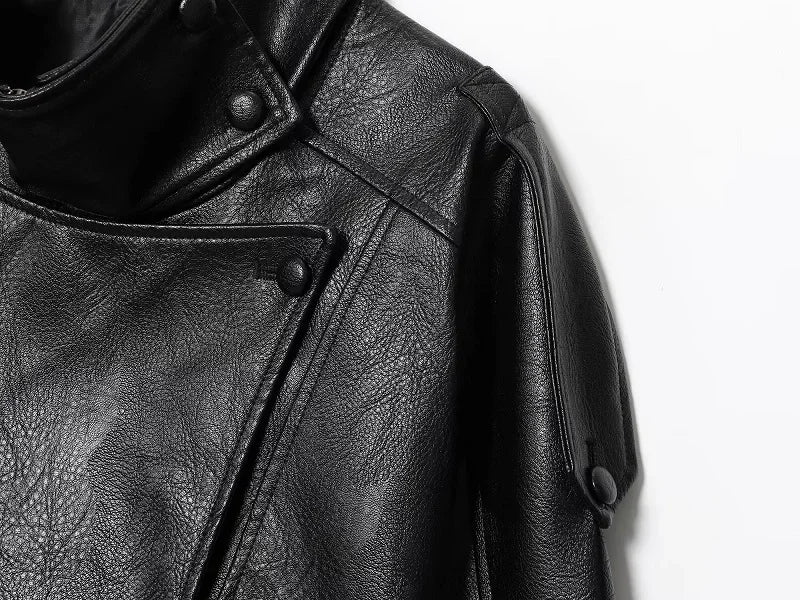 MUJER Schwarze Bomberjacken für Damen, Büro, Kunstleder, Damenjacke, Druckknopf, Wintermäntel für Damen, Mantel, Oberbekleidung