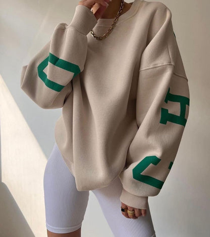 Combhasaki Damen Y2K Grunge Lose Pullover Sweatshirts Brief Drucken Lässige Verdickte Langarm Tops Herbst Hoodie Streetwear