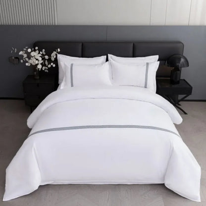 New 140g twill thickened hotel four-piece hotel linen pure white single quilt set webbing hotel bed and breakfast.