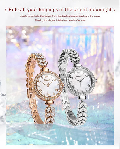 OLEVS 9971 Women's Watches Elegant Fashion Original Wristwatch Waterproof  Fish Bone Strap Luminous Hand Diamond Bezel Reloj.