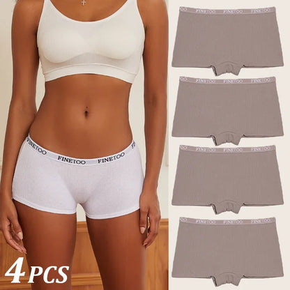 4Pcs Women Cotton Boxers Underwear Seamless Ice Silk Shorts Solid Color Ladies Soft Boyshorts Plus Size Cotton Boxers M/L/XL.