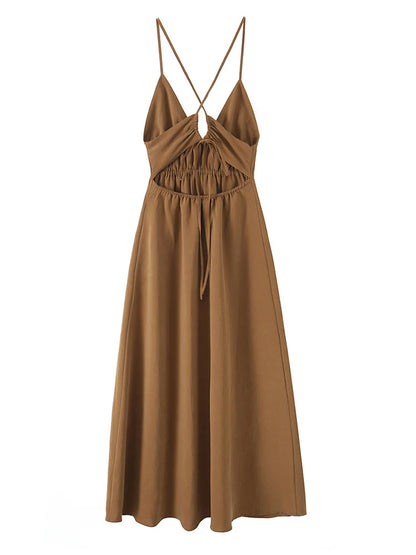 TFMLN Frauen Retro Sling Kleid Für Frauen Elegante Ärmellose V-ausschnitt Backless Mixi Kleid Dame EINE Linie Fashion Club Party Langes Kleid.