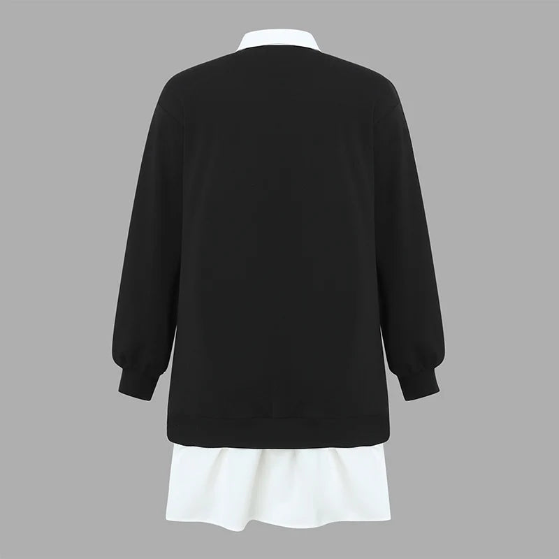 Plus Größe 5XL VONDA Frauen Hoodies Sweatshirts Mode Patchwork Kausalen Revers Kragen Gefälschte Zwei Stück Sweatshirts Lose Lange Jumper.