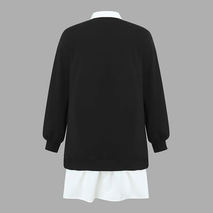 Plus Größe 5XL VONDA Frauen Hoodies Sweatshirts Mode Patchwork Kausalen Revers Kragen Gefälschte Zwei Stück Sweatshirts Lose Lange Jumper.