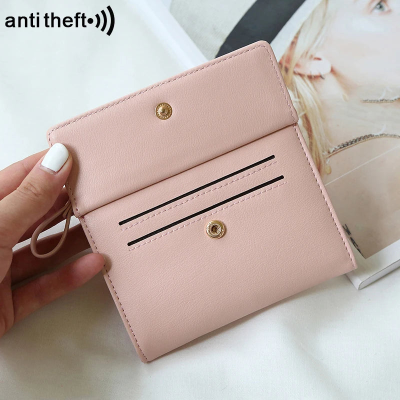 RFID Anti-Theft Short Card Bag for Women, Brush, PU, Solid Color, Zipper Buckle, Multi-functional Fashion, Small Purse.