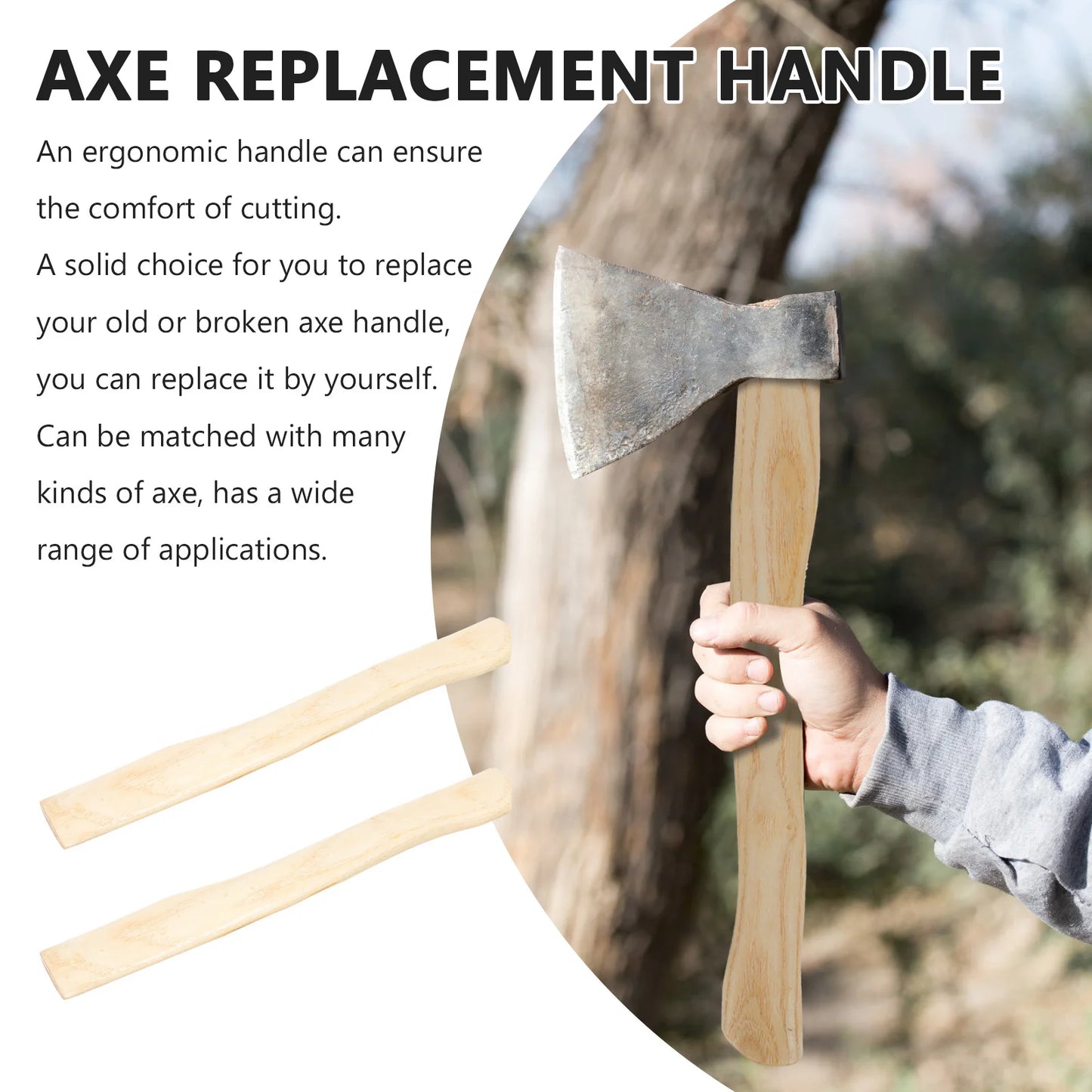 2-teiliger Holzaxt-Ersatz-Beilgriff, langlebiger natürlicher Holzgriff, ergonomisches Design, geeignet für verschiedene Achsen, langfristige Nutzung