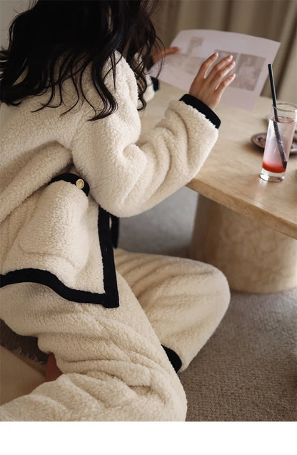 Winter Women Warm Fashion Pajama Sets Sweet   Elegant French Style Girlish Leisure Thicken Flannel Comfort Pajamas.