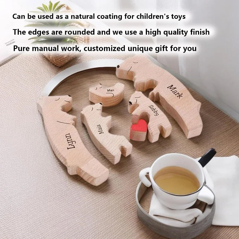 Art Wooden Bear Family Puzzle Personalized Name Custom Home Decor Thanksgiving Christmas Heartwarming Gift for Baby Mom.